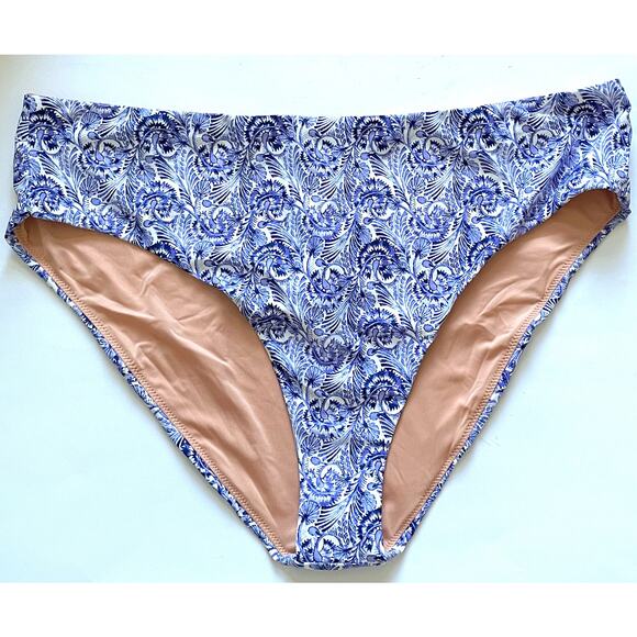 J. Crew Floral Full Coverage Bathing Suit Bottom Blue White Size 3X Plus NEW - Picture 1 of 7